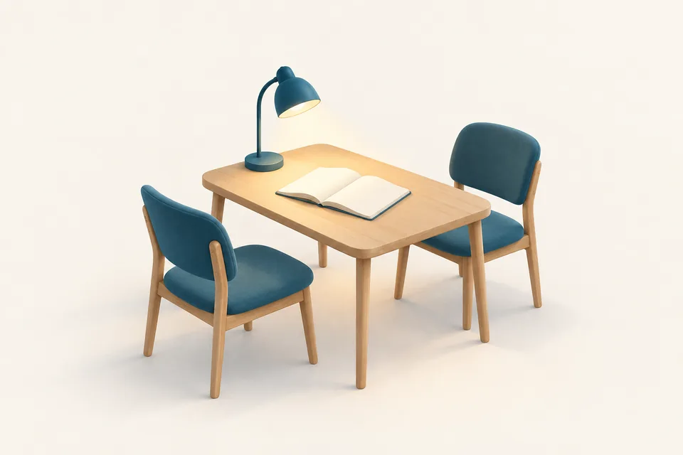 마주 보는 두 의자와 1:1 수업 책상 일러스트